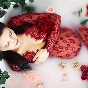 Women's V Neck Lace See Through Maternity Dress